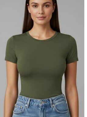 Pinsy Green Short Sleeve Crew Neck Butter Sculpt Seamless Shapewear Bodysuit- XL
